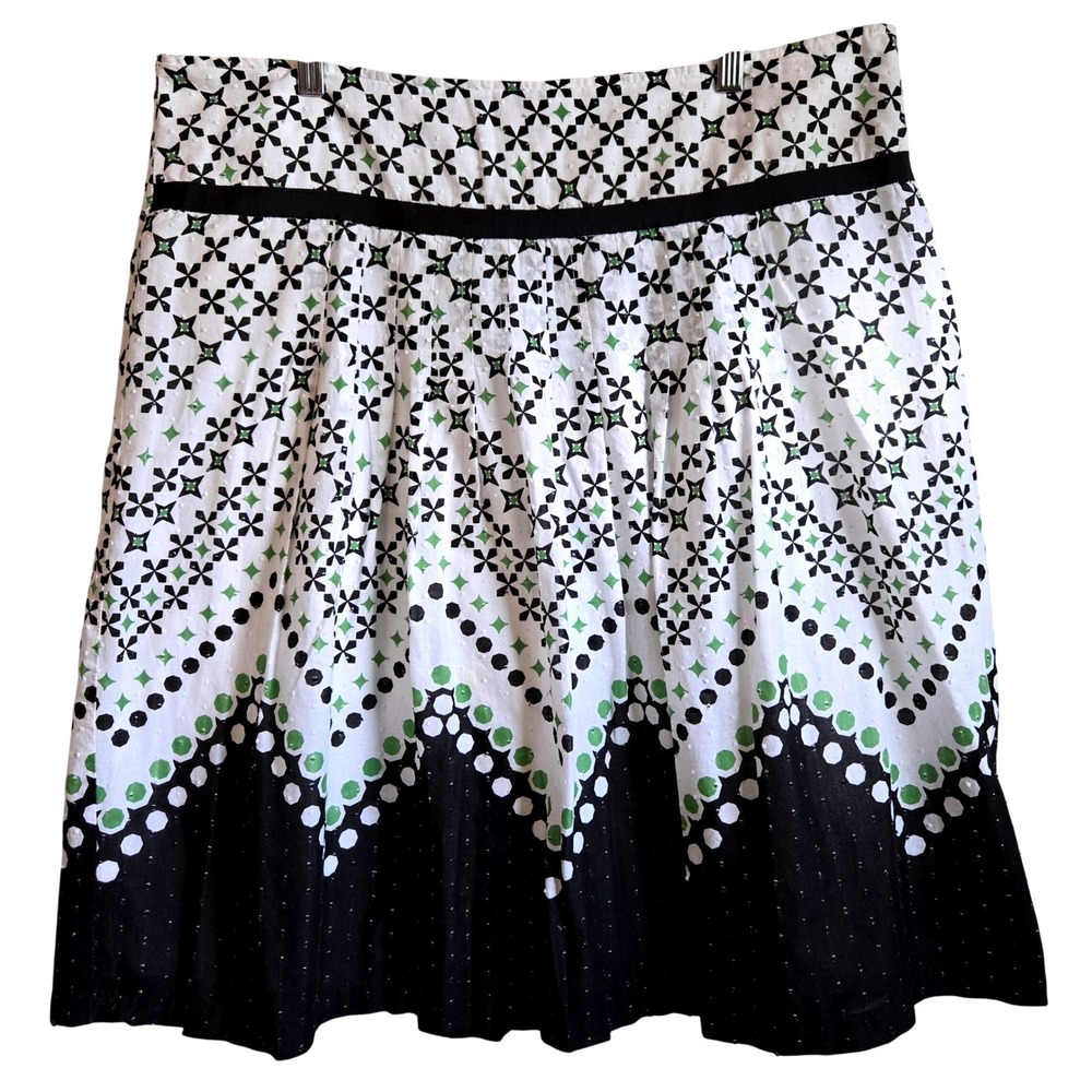 John Paul Richard Women XL Cotton A-Line Skirt Green Black White Geometric Print